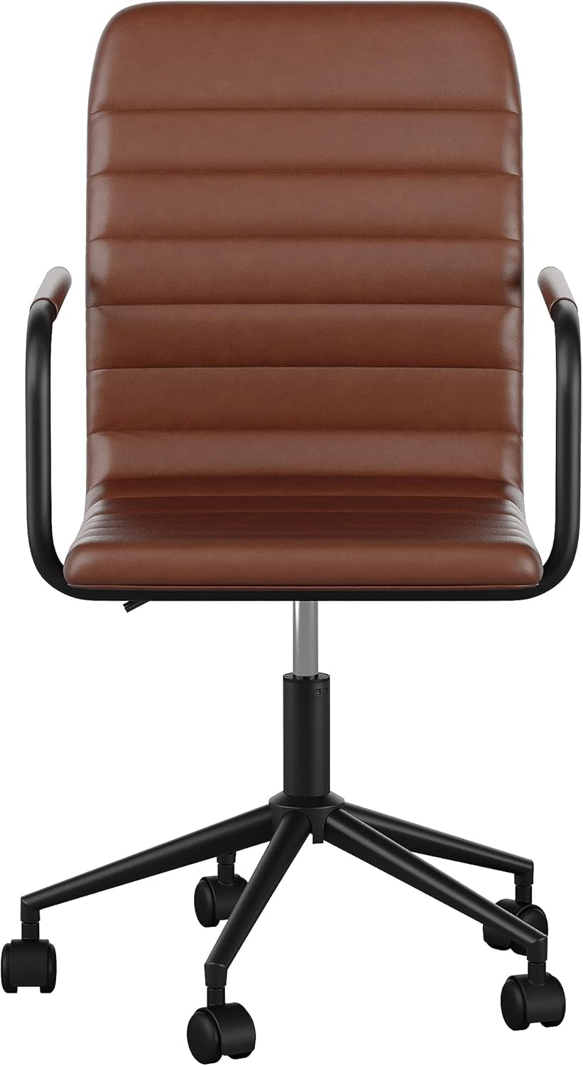 Saddle Brown Faux Leather Swivel Task Chair With Armrests