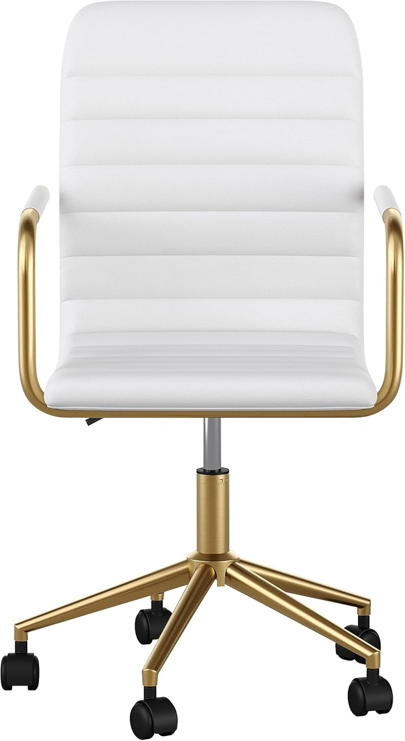 Taytum Swivel Task Chair White Faux Leather Brass Frame