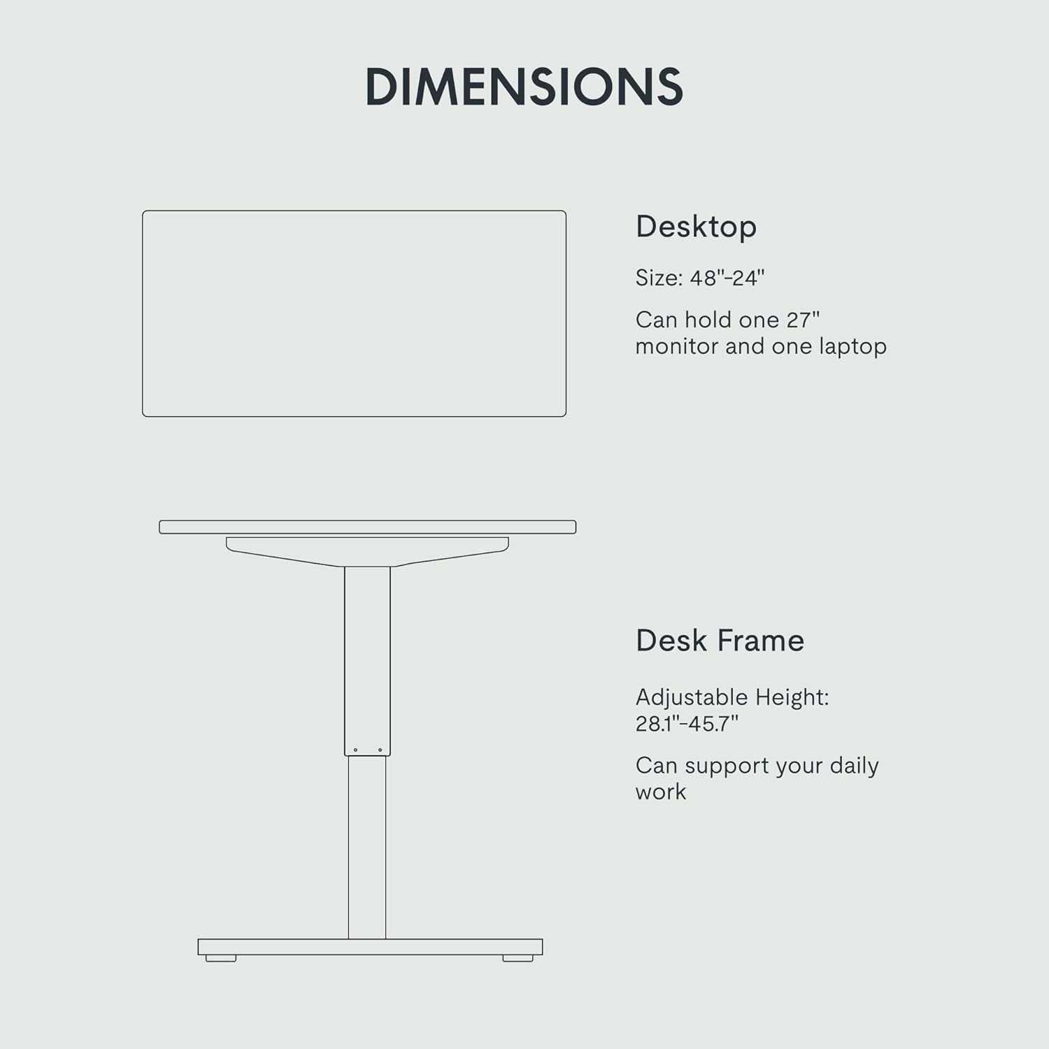 Electric Standing Desk 48x24 Inch Adjustable Height
