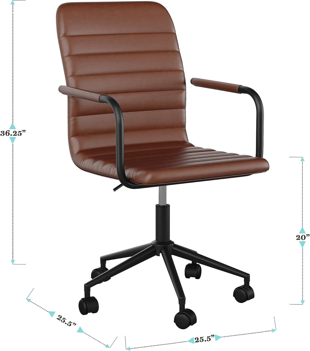 Saddle Brown Faux Leather Swivel Task Chair With Armrests