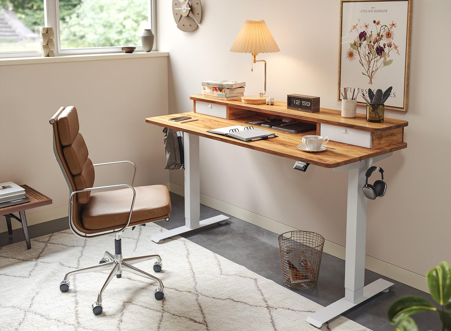 48 By 24 Inch Height Adjustable Electric Standing Desk With Double