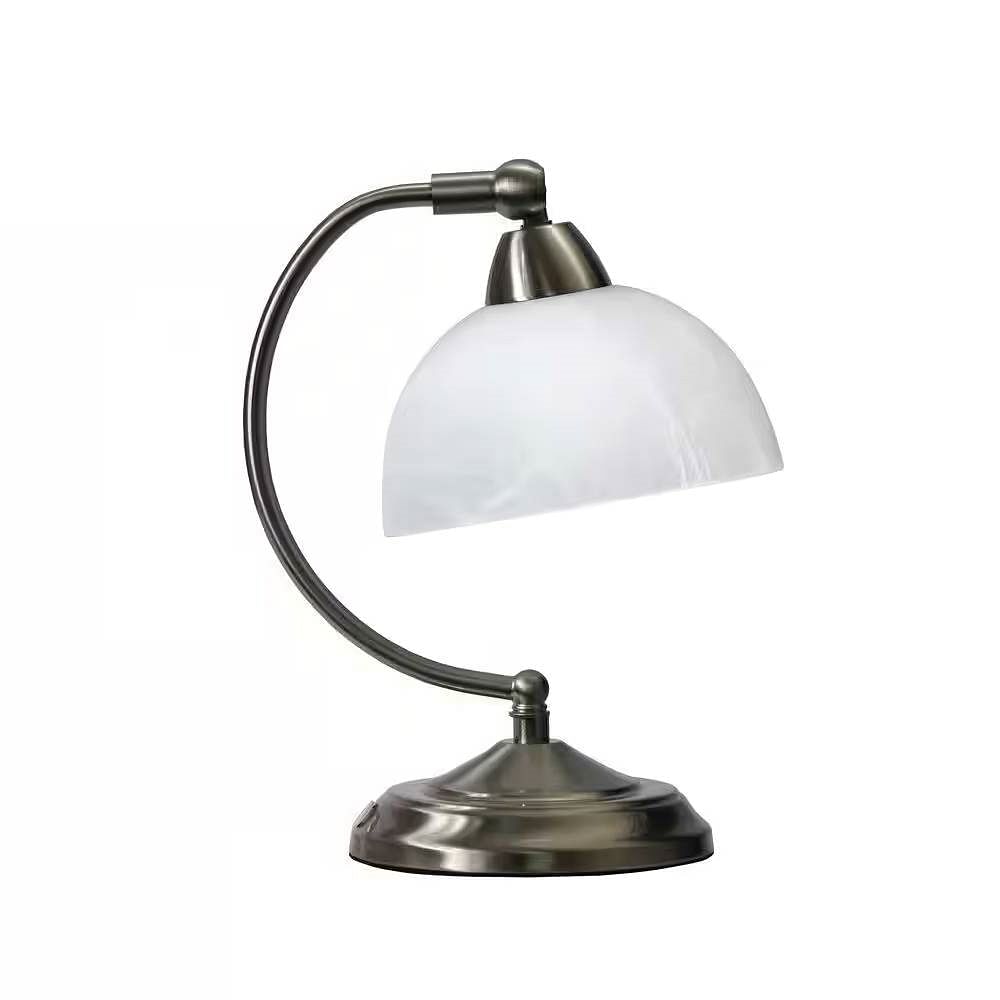 Small Bankers Lamp Desk Light Table Lamp with Marbleized White Glass