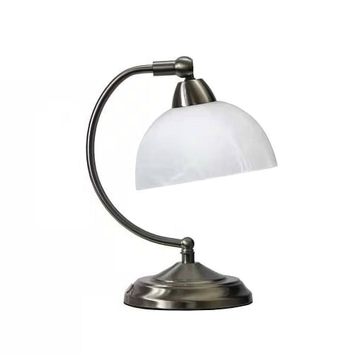 Small Bankers Lamp Desk Light Table Lamp with Marbleized White Glass