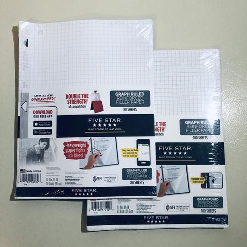 Five Star Graph Paper Combo 80 sheets 4 sq/in, 100 sheets 4 sq/in & 5
