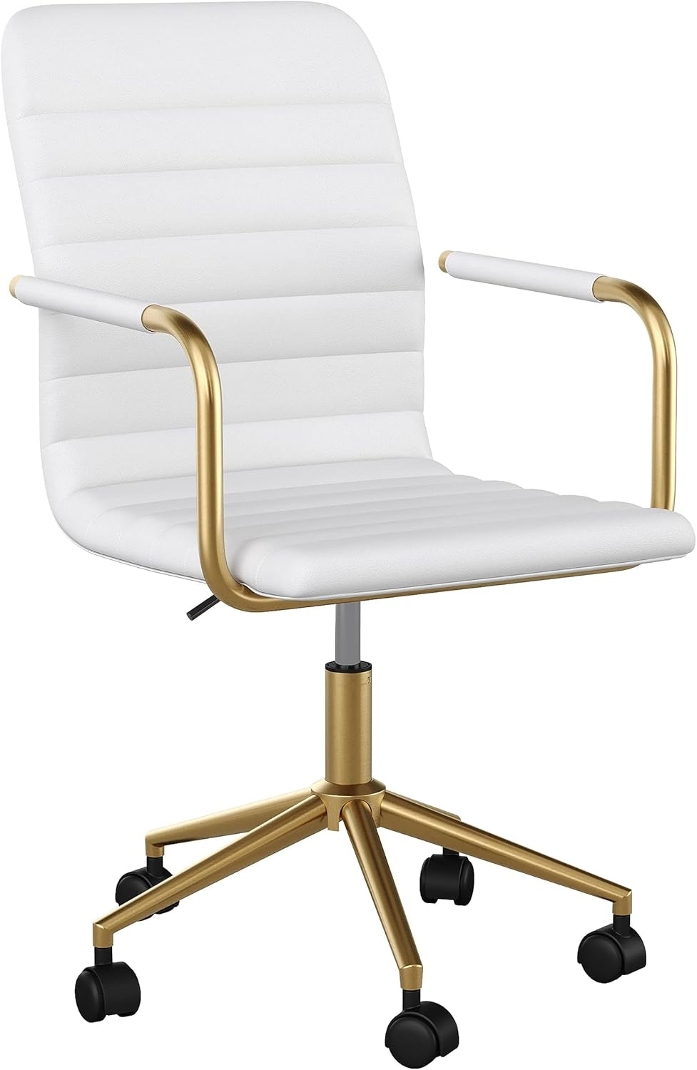 Taytum Swivel Task Chair White Faux Leather Brass Frame
