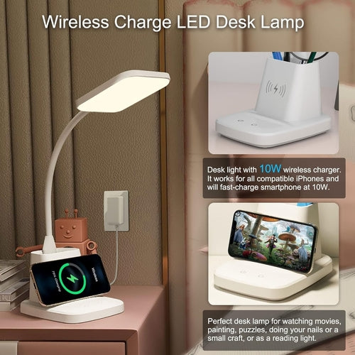 LED Desk Lamp With Wireless Charger White 800 Lumen