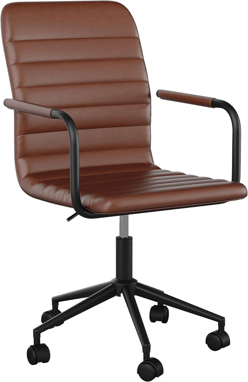 Saddle Brown Faux Leather Swivel Task Chair With Armrests