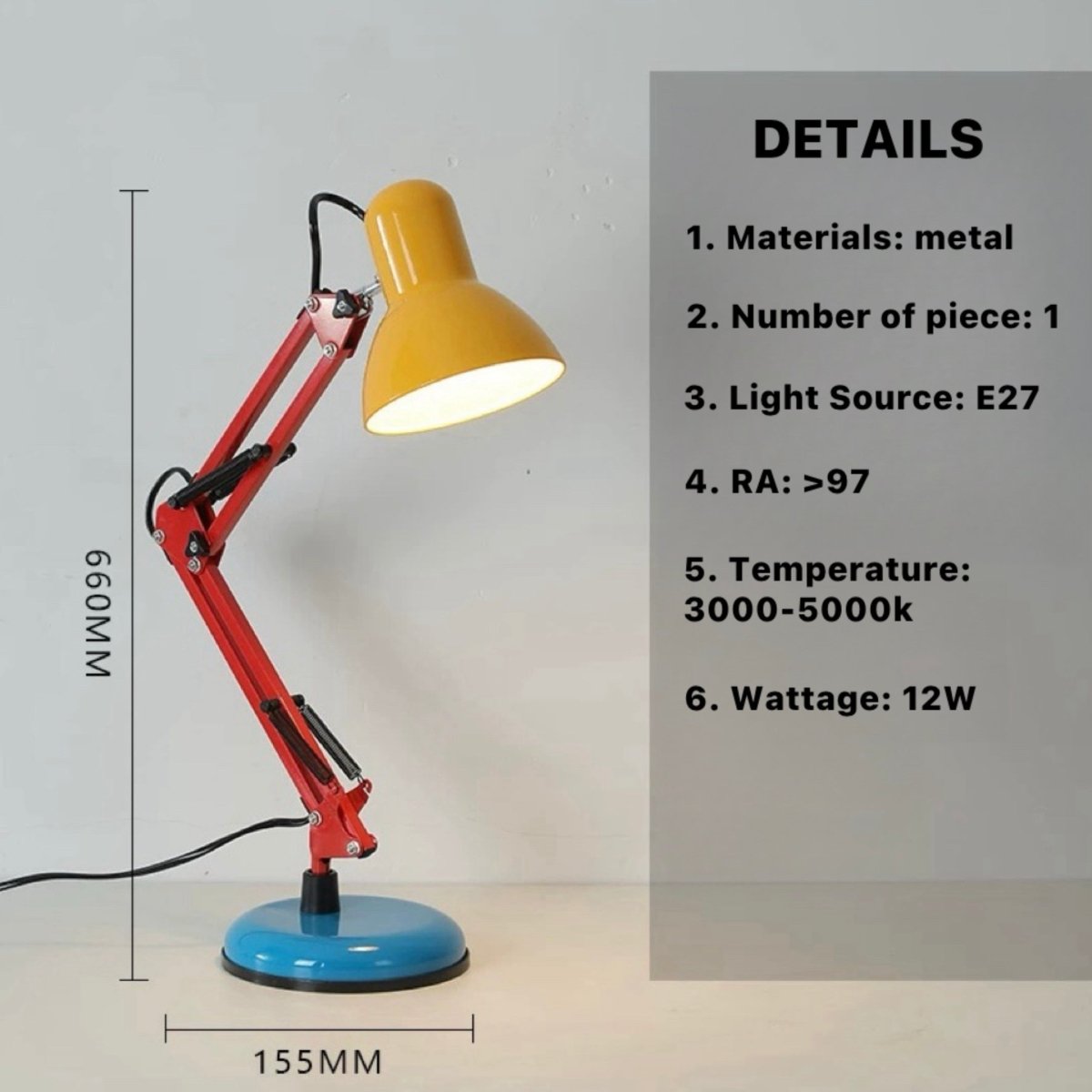 Memphis Retro Table Lamp for Study - Full Spectrum Eye Protection Desk